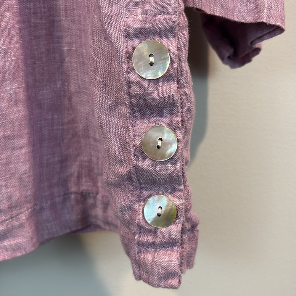 Antibes Blanc Purple Linen MOP Buttons Pull Over Tunic Top Size Large - Picture 5 of 7